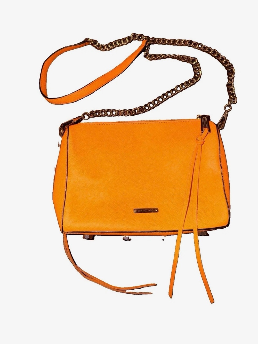 Rebecca Minkoff Orange Leather Crossbody Bag with Chain Strap
